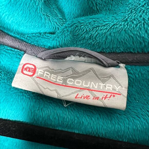 FREE COUNTRY / teal blue faux fur lined full zip hooded jacket / L - Picture 4 of 7
